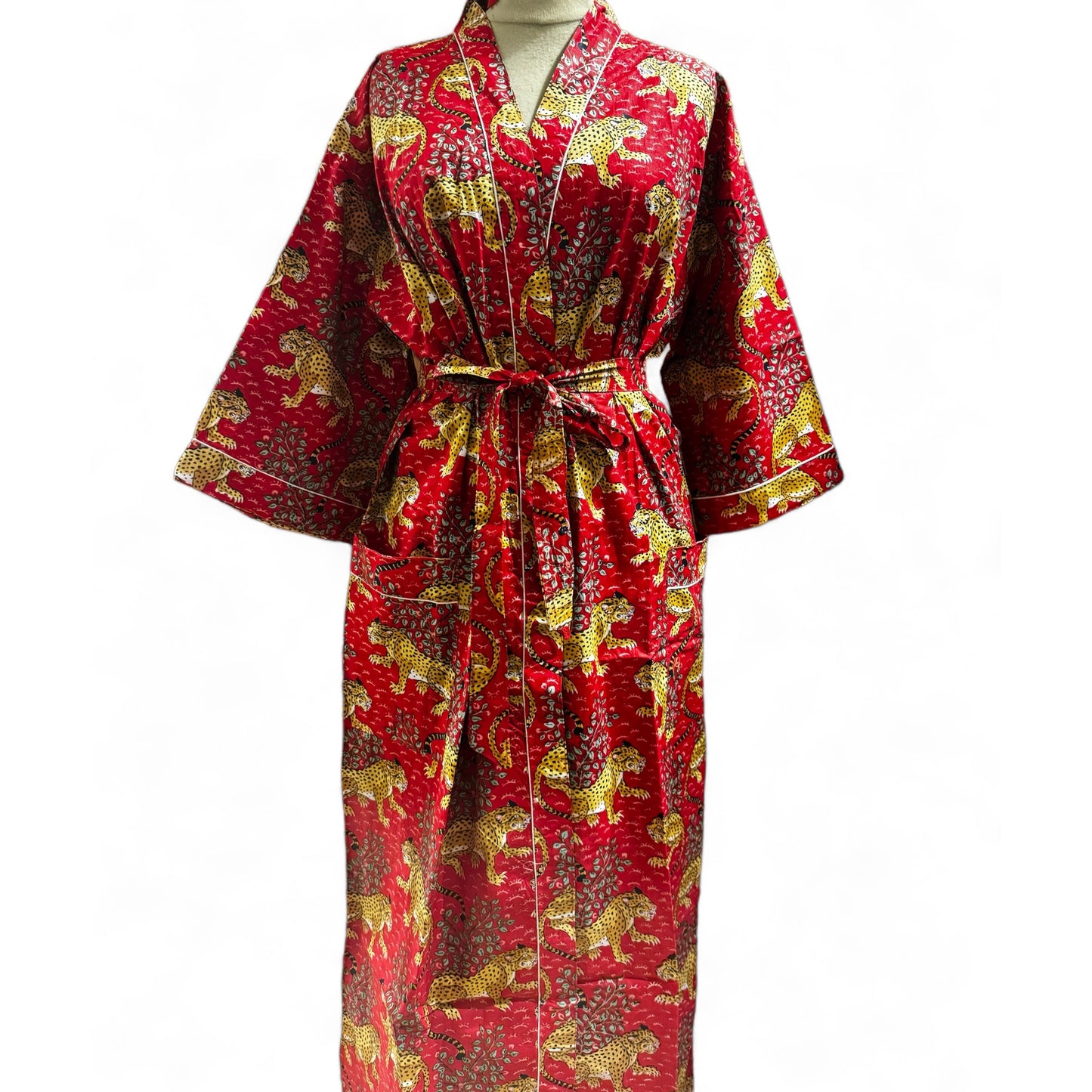 Peignoir coton rouge tigres