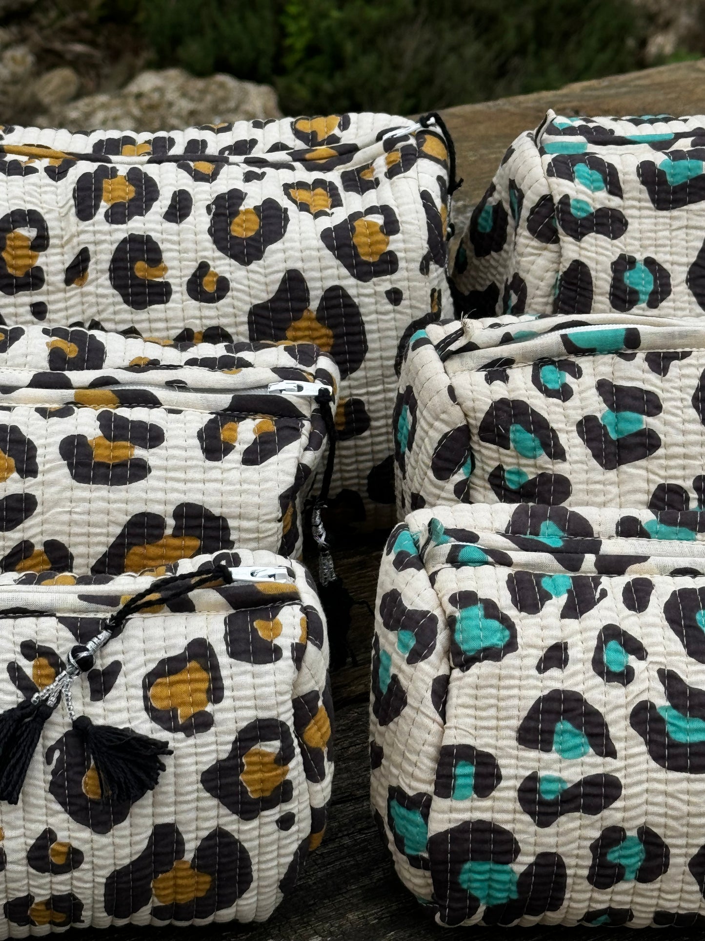 Set 3 pouches leopard turquoise
