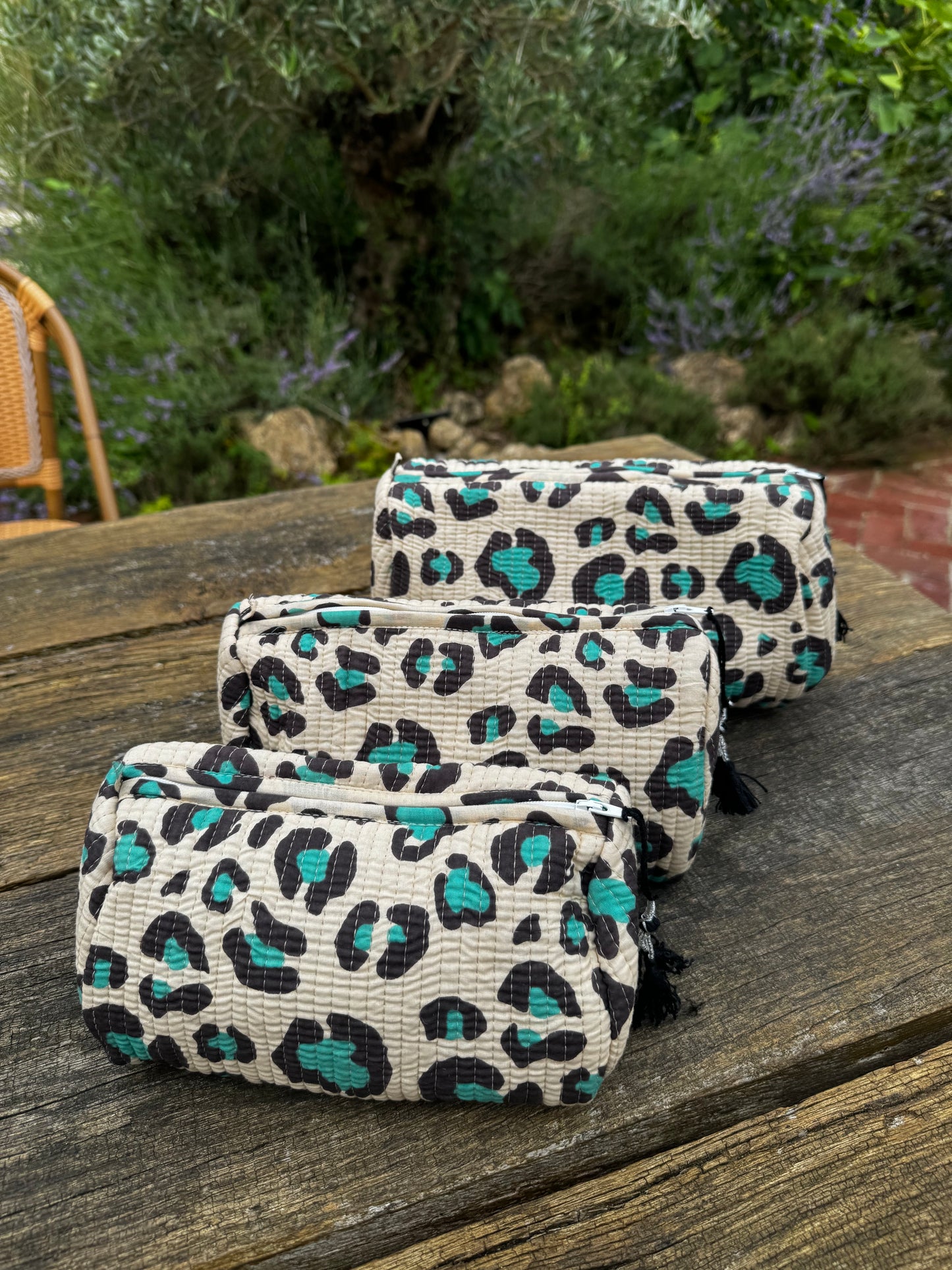 Set 3 pouches leopard turquoise