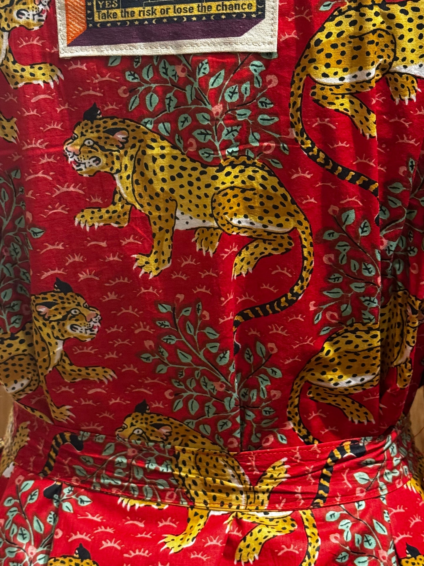 Peignoir coton rouge tigres