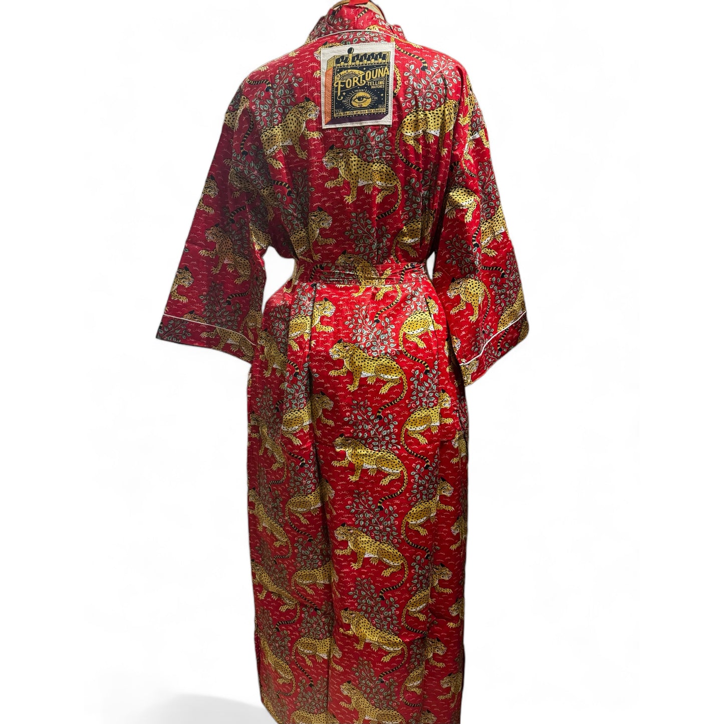 Peignoir coton rouge tigres