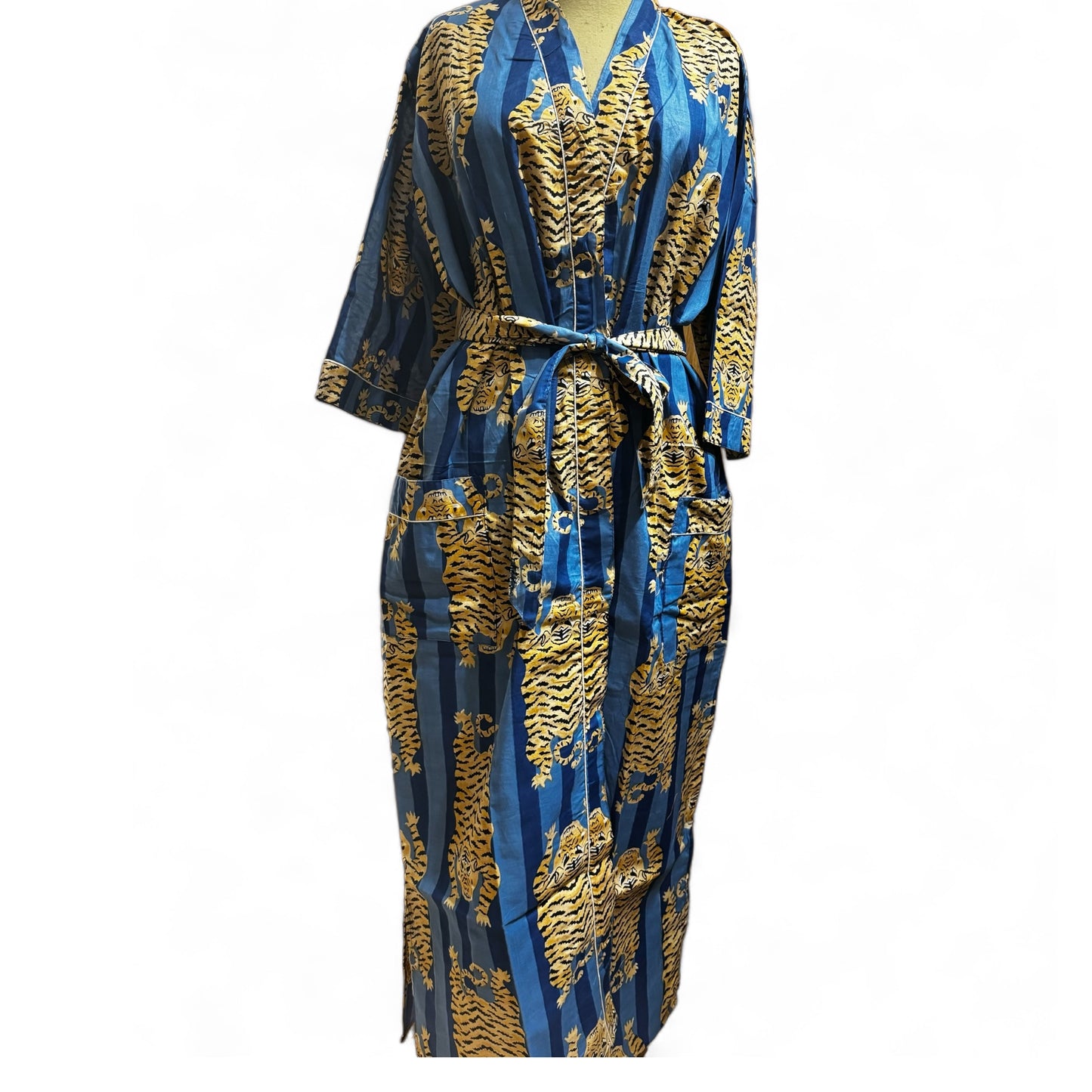 Peignoir coton Lily Tiger bleu