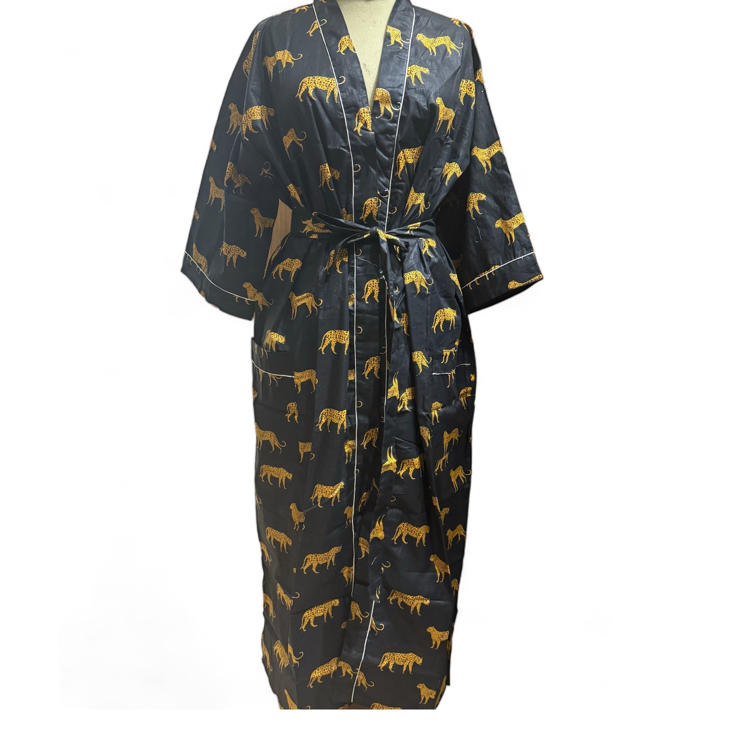 Peignoir coton noir et panthère