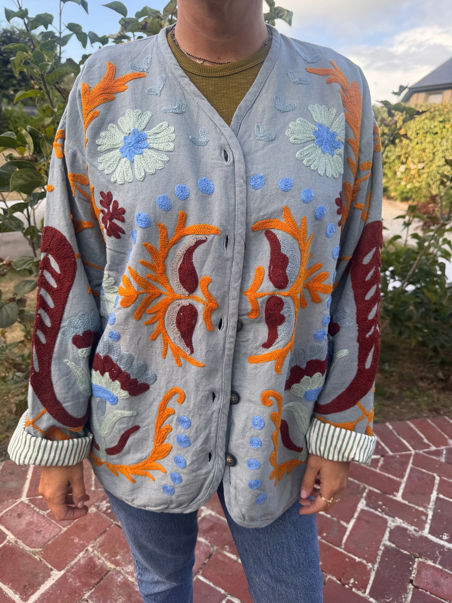 Veste brodée céladon IKAT LOVE