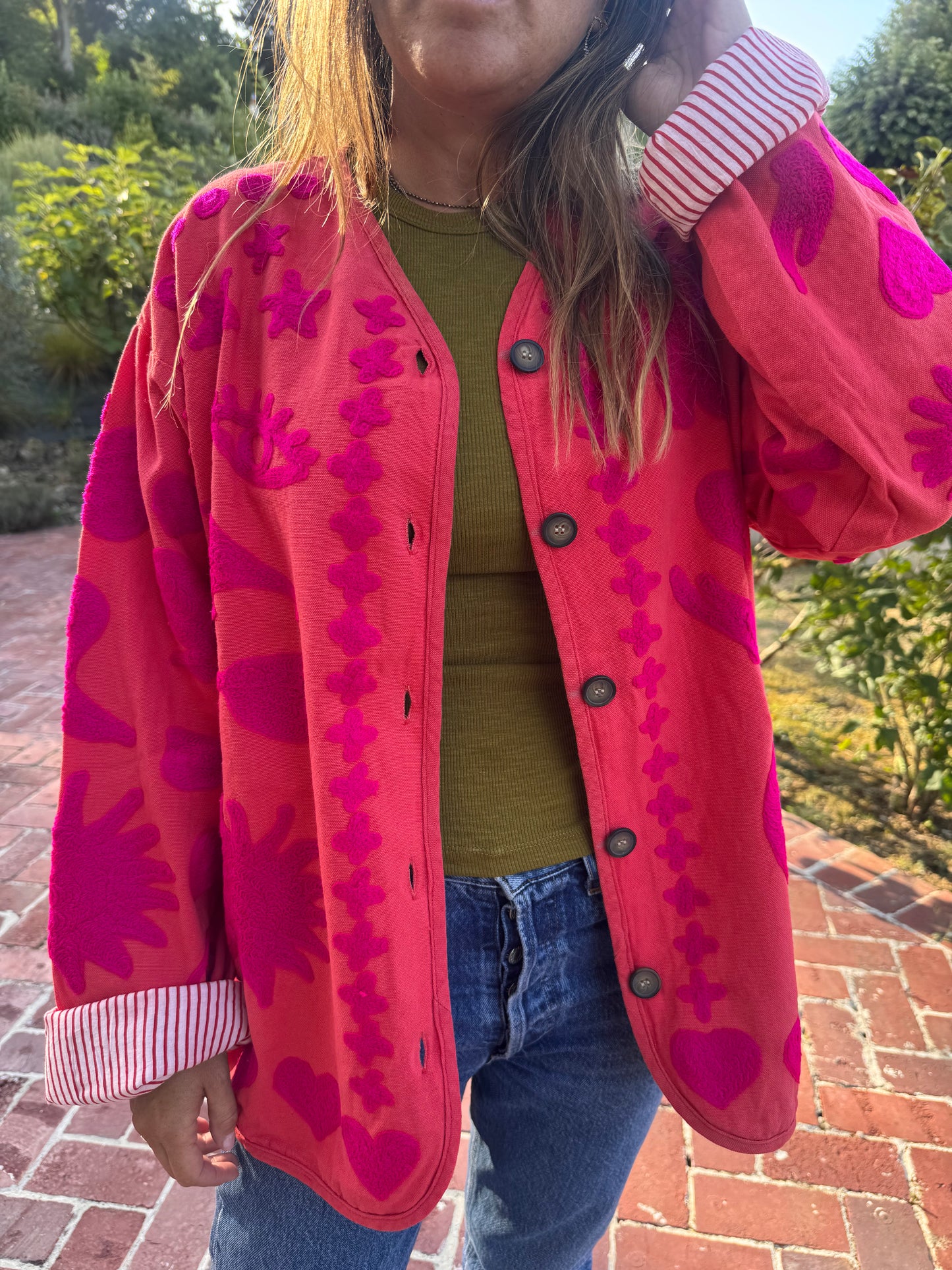 Veste brodée rose et rouge DREAM