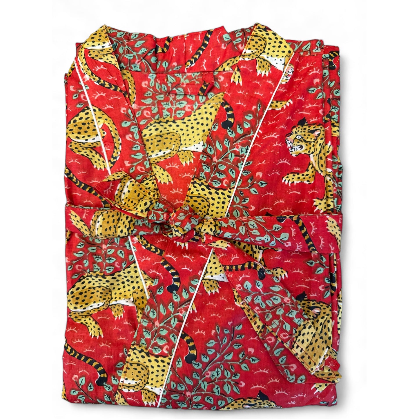 Peignoir coton rouge tigres