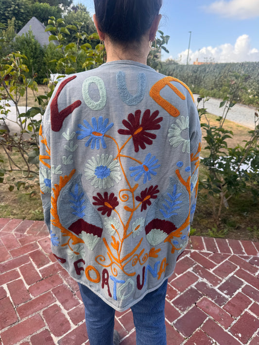 Veste brodée céladon IKAT LOVE