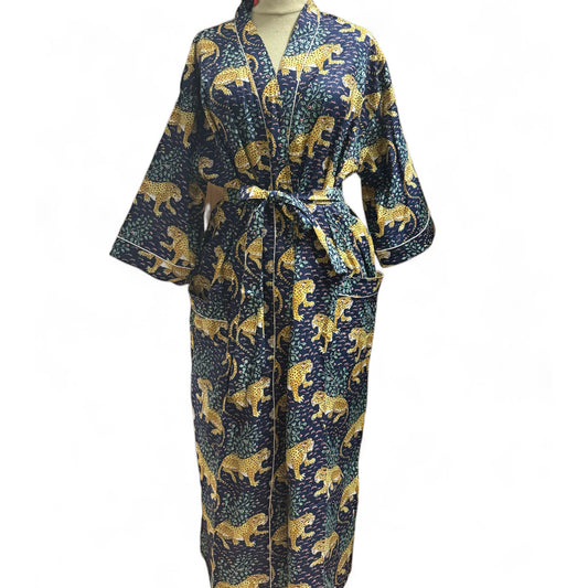 Peignoir coton violet tigres