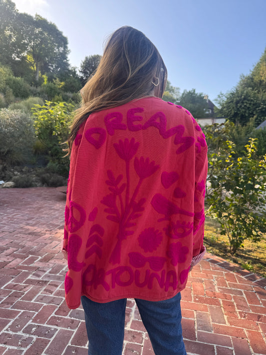 Veste brodée rose et rouge DREAM