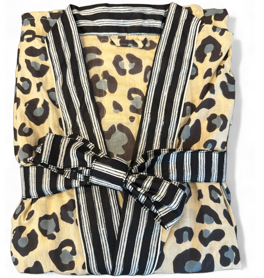 Peignoir new print leopard bleu