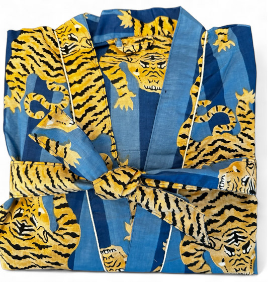 Peignoir coton Lily Tiger bleu
