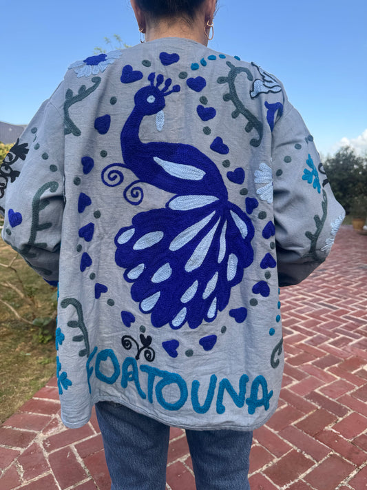 Veste brodée bleu PAON