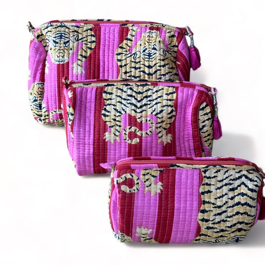 THE THREE POUCH - LEOPARD FUSCHIA