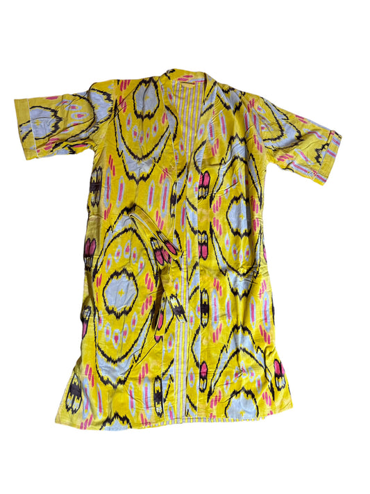 PEIGNOIR EN VELOURS DE COTON IKAT JAUNE