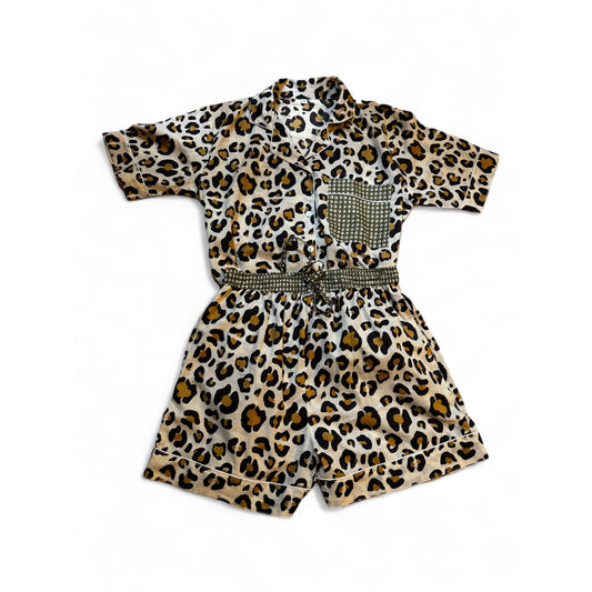 Ensemble pyjama short léopard camel